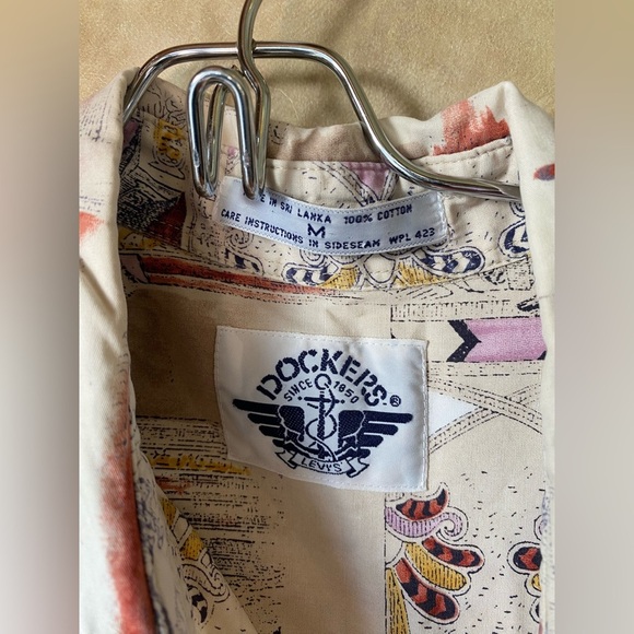 Dockers Vintage Printed Cotton Egyptian Style Button Front Short Sleeve 90s/Y2K - Picture 5 of 6